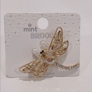 Mint Dragonfly Brooch with Gold and Light Brown Accents